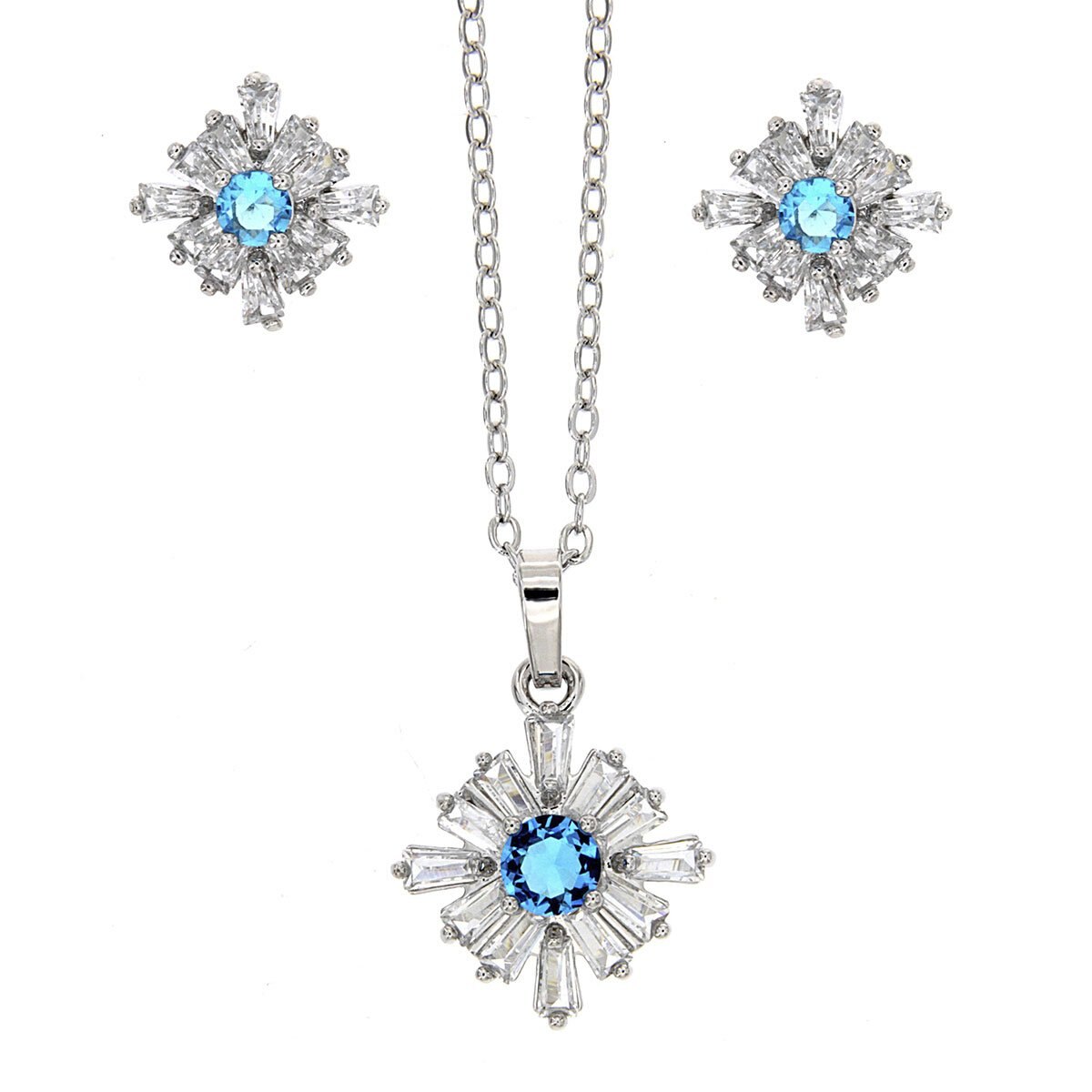 Juego Cadena con Dije Y Aretes con Circonita Aquamarina Farfalla Bonetti