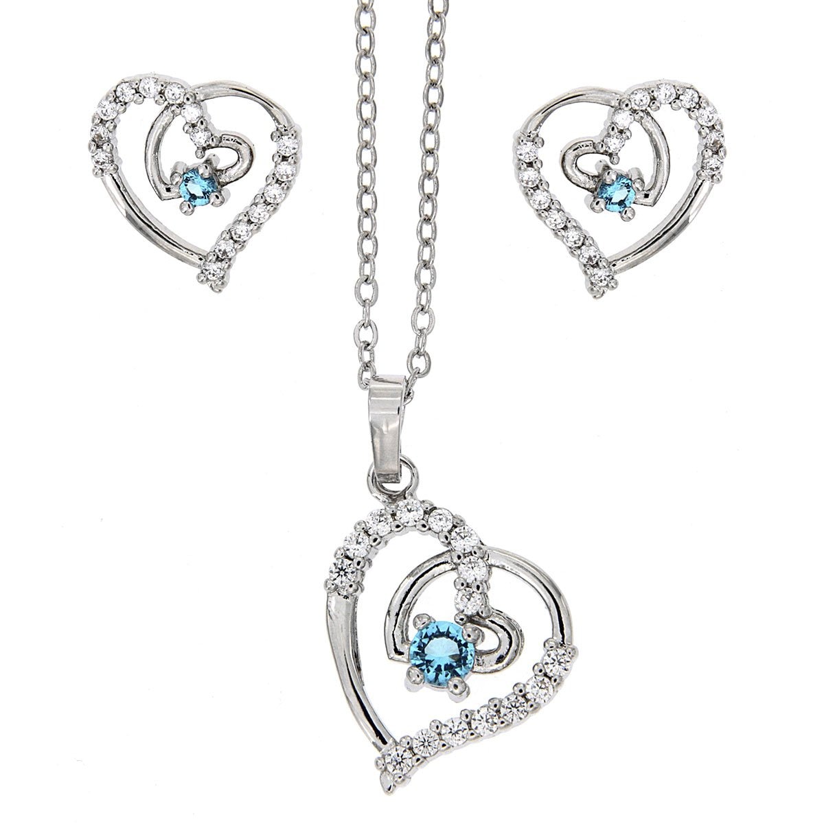 Juego Cadena con Dije Y Aretes Corazón Aquamarina Farfalla Bonetti
