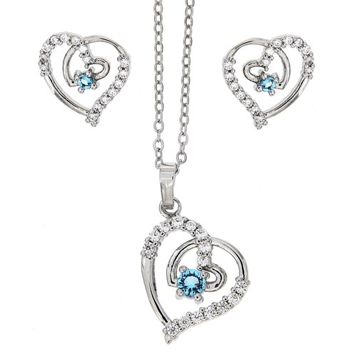 Juego Cadena con Dije Y Aretes Corazón Aquamarina Farfalla Bonetti