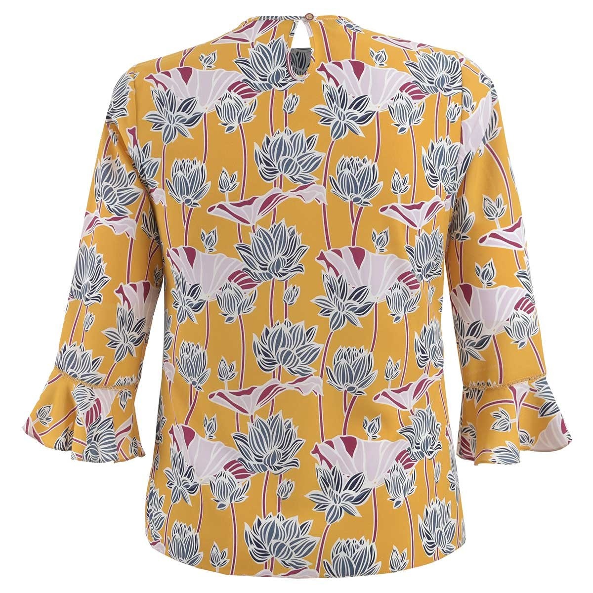 Blusa Multicolor Escote Redondo Manga 3/4 con Olan Tavata para Dama