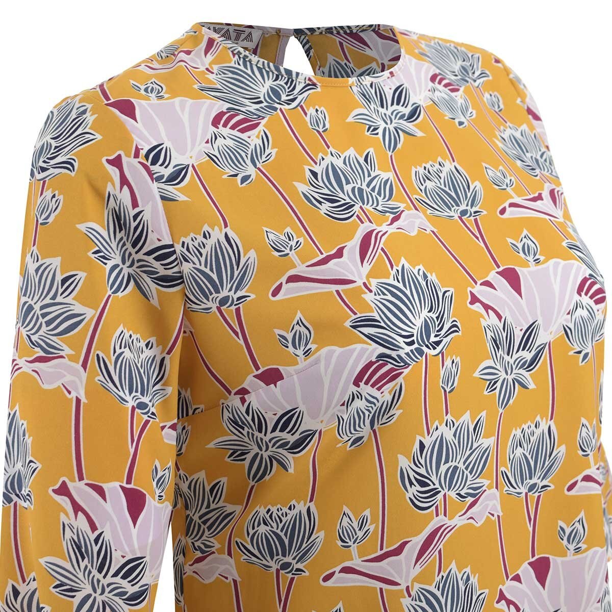 Blusa Multicolor Escote Redondo Manga 3/4 con Olan Tavata para Dama