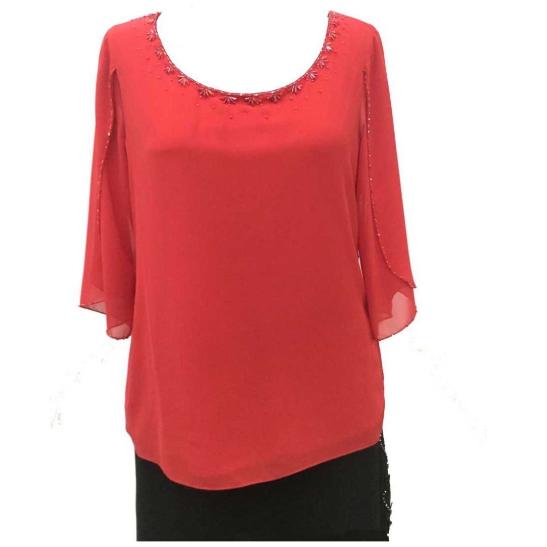 Blusa Roja Bordado en Cuello Y Mangas Valentina Tossa para Dama