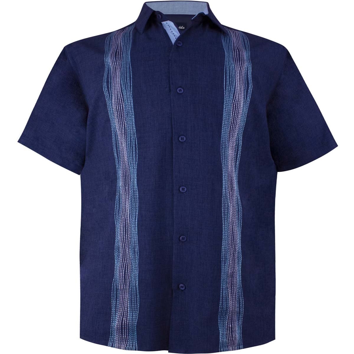 Camisa Azul Obscuro con Bordado Y Manga Corta para Caballero G Candila