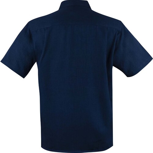 Camisa Manga Corta Azul Obscuro con Bordad para Caballero Cancumisa