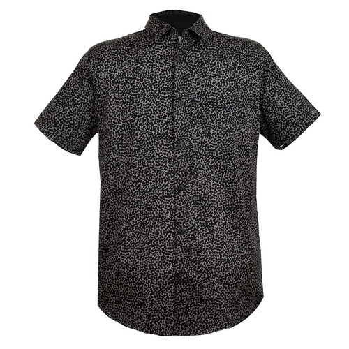 Camisa Negra Estampada Animal Print de Manga Corta para Caballero Fukka