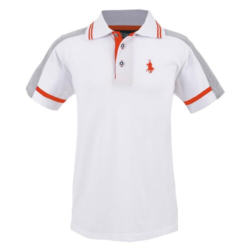 Playera Polo Blanca Combinada en Hombros Manga Corta para Niño Royal Polo Club