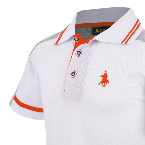 Playera Polo Blanca Combinada en Hombros Manga Corta para Niño Royal Polo Club