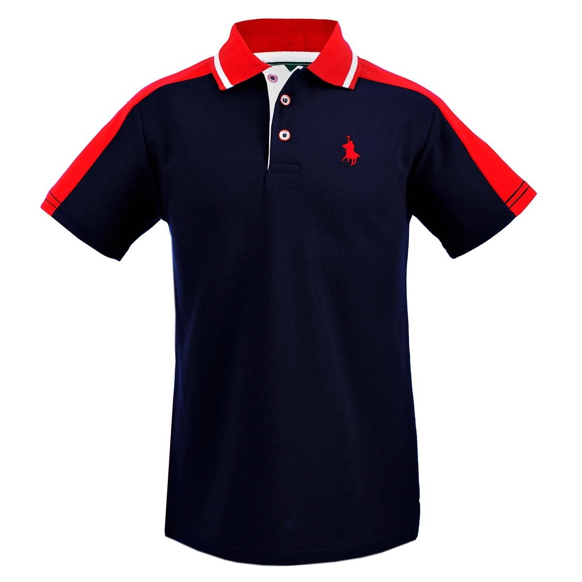 Playera Polo Azul Combinada en Hombros Manga Corta para Niño Royal Polo Club