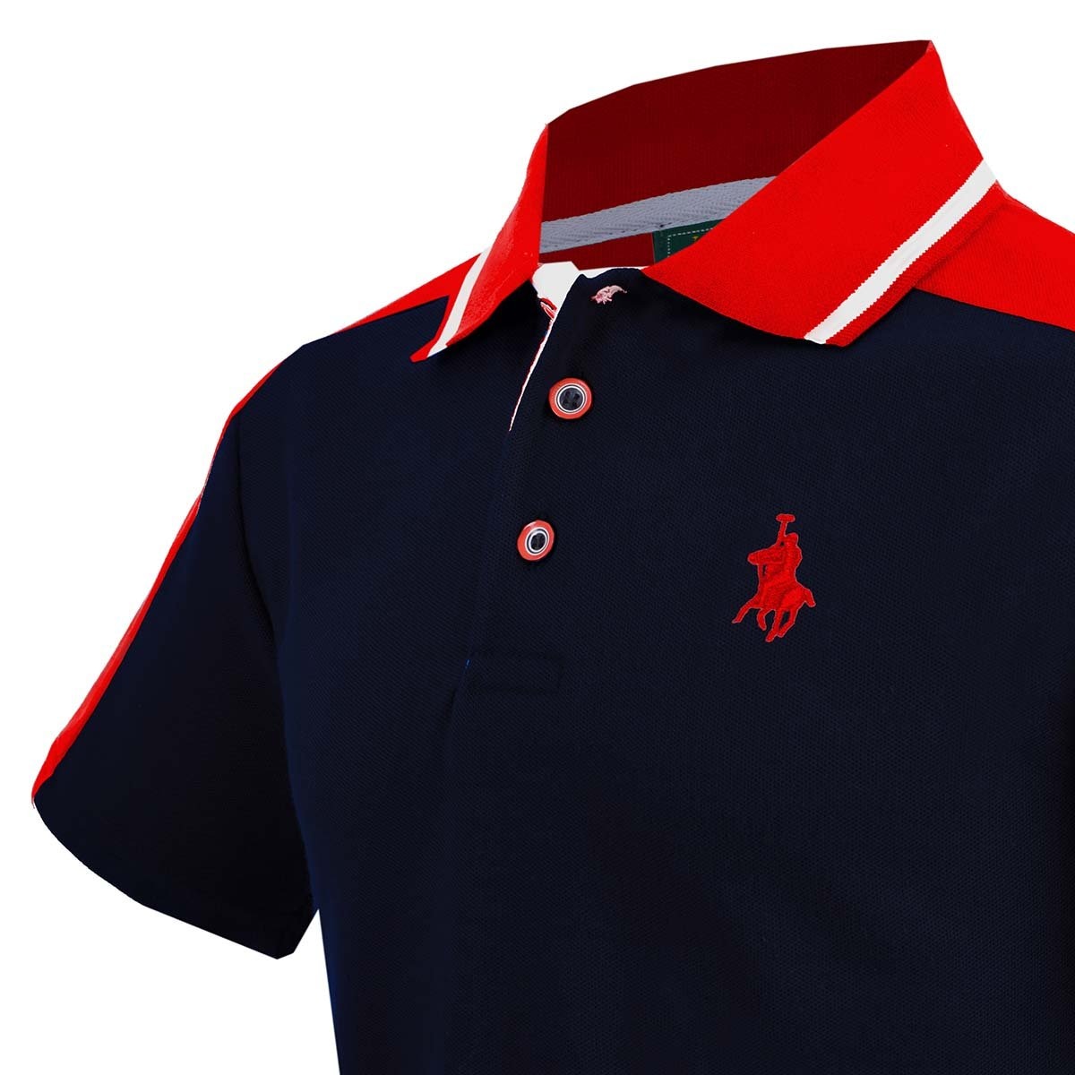 Playera Polo Azul Combinada en Hombros Manga Corta para Niño Royal Polo Club