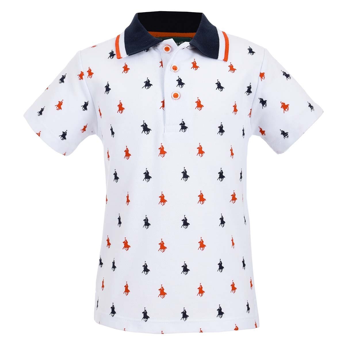 Playera Polo Blanca con Miniprints Manga Corta para Niño Royal Polo Club