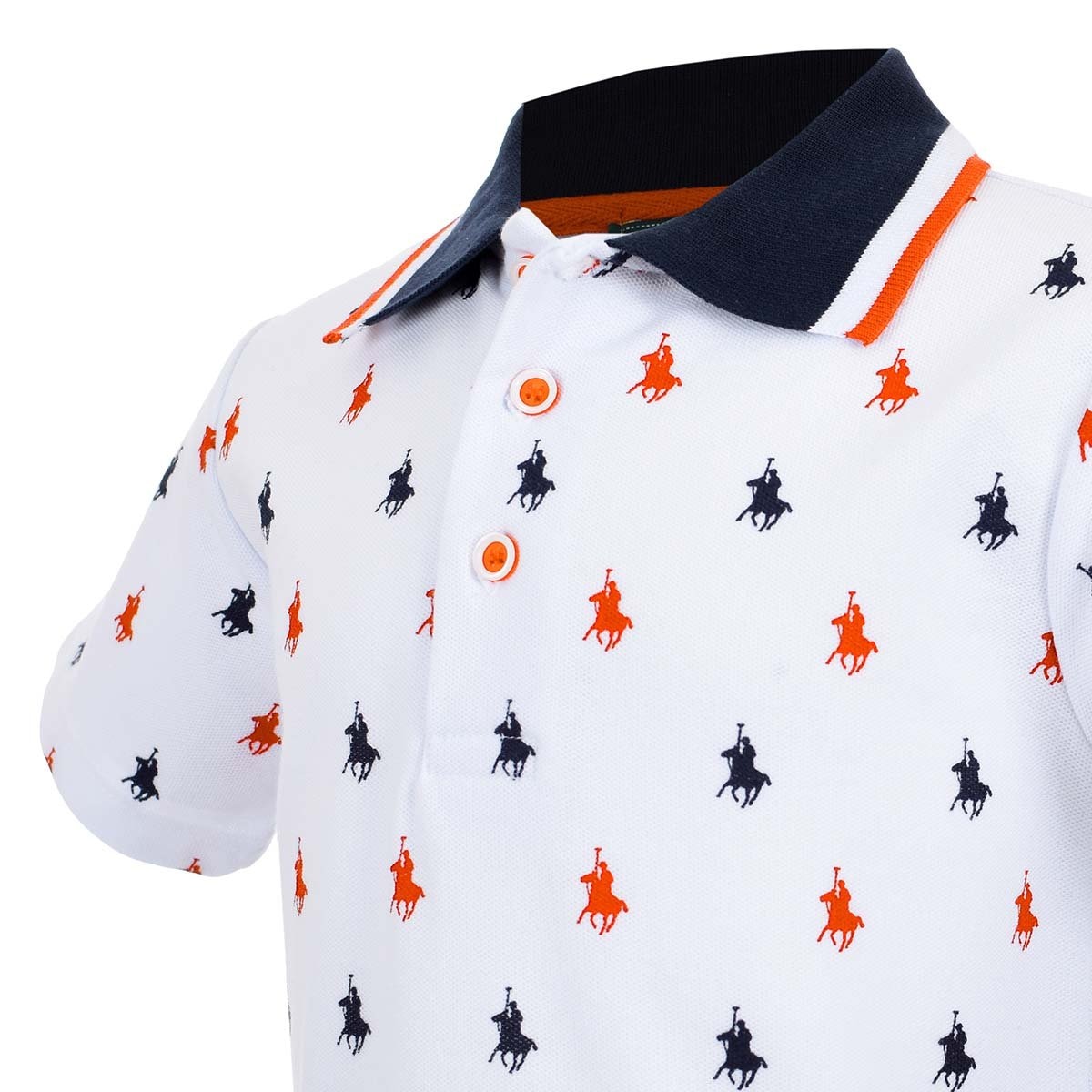 Playera Polo Blanca con Miniprints Manga Corta para Niño Royal Polo Club
