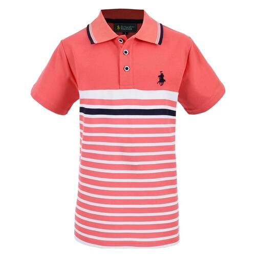 Playera Polo Naranja con Rayas Y Manga Corta para Niño Royal Polo Club