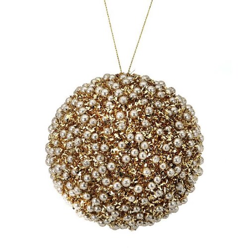 Esfera Color Oro con Perlitas Y Diamantina 10 Cm