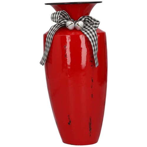 Florero de Metal Rojo con Listón Y Campanitas 30 Cm
