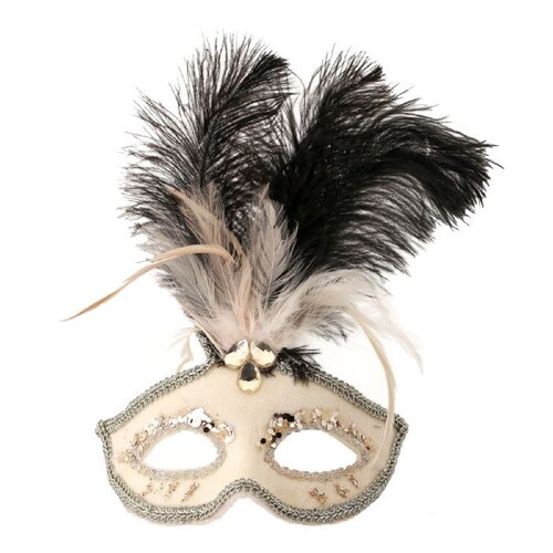 Mascara con Plumas de Avestruz Color Champagne 27 Cm