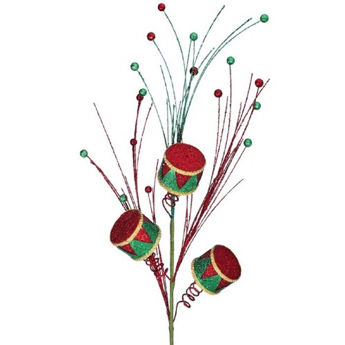 Rama con Tamborcitos Y Bolitas Color Rojo Y Verde 60 Cm