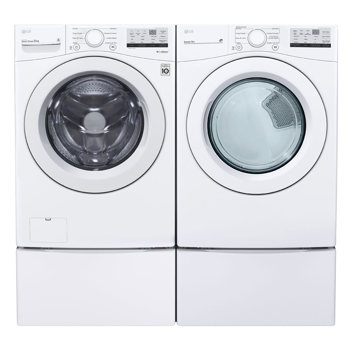 Combo Lavadora Secadora Y Pedestal Blanco Lg Carga Frontal Wm20Wv26W2.df20Wv2