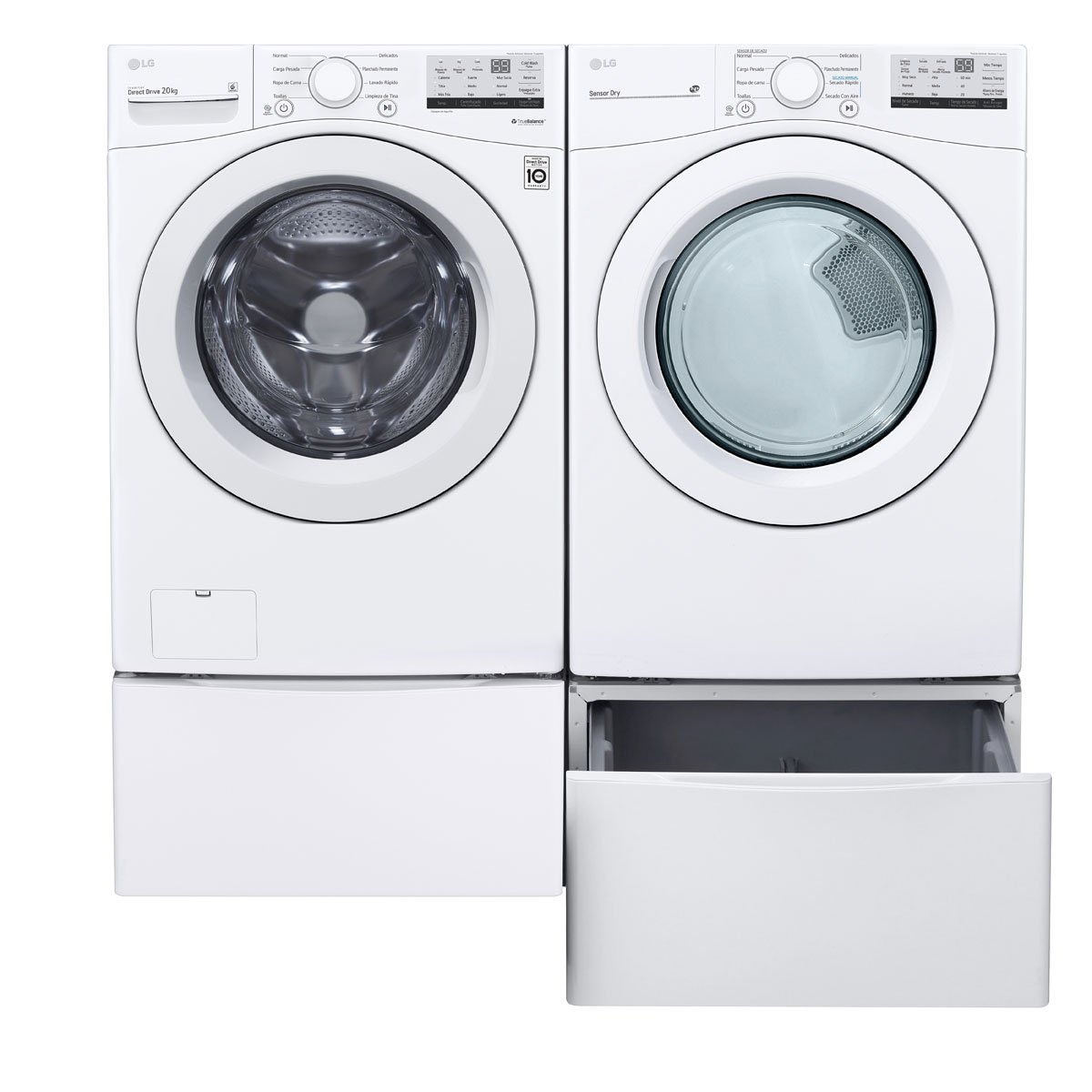 Combo Lavadora Secadora Y Pedestal Blanco Lg Carga Frontal Wm20Wv26W2.df20Wv2