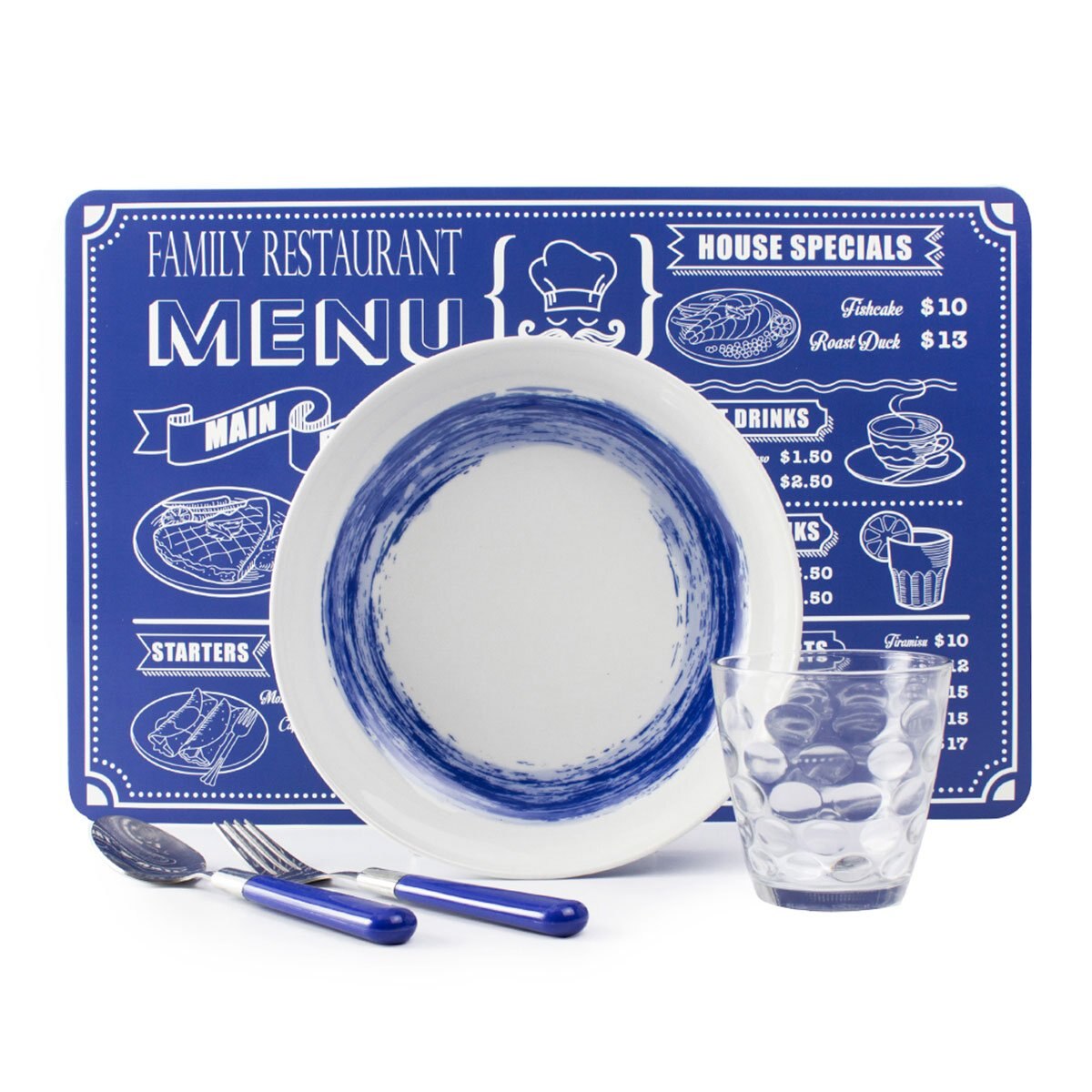 Vajilla Alvin de 20 Piezas para 4 Personas Vasos, Cubiertos, Manteles Crown Baccara