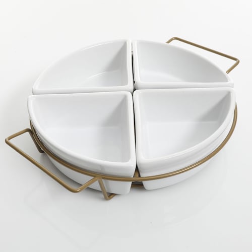 Botanero Gracious Dining 4 Secciones de Porcelana Blanco con Metal
