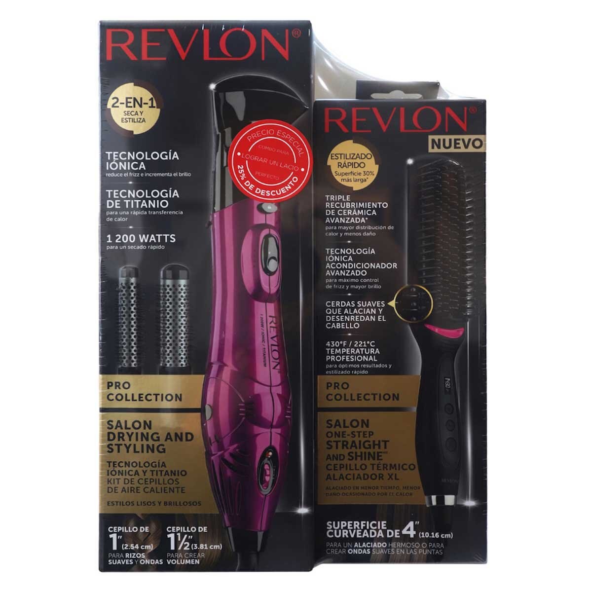 Combo Cepillo One-Step Straight & Shine + Kit de Cepillos de Aire Caliente con Tecnología Titanio