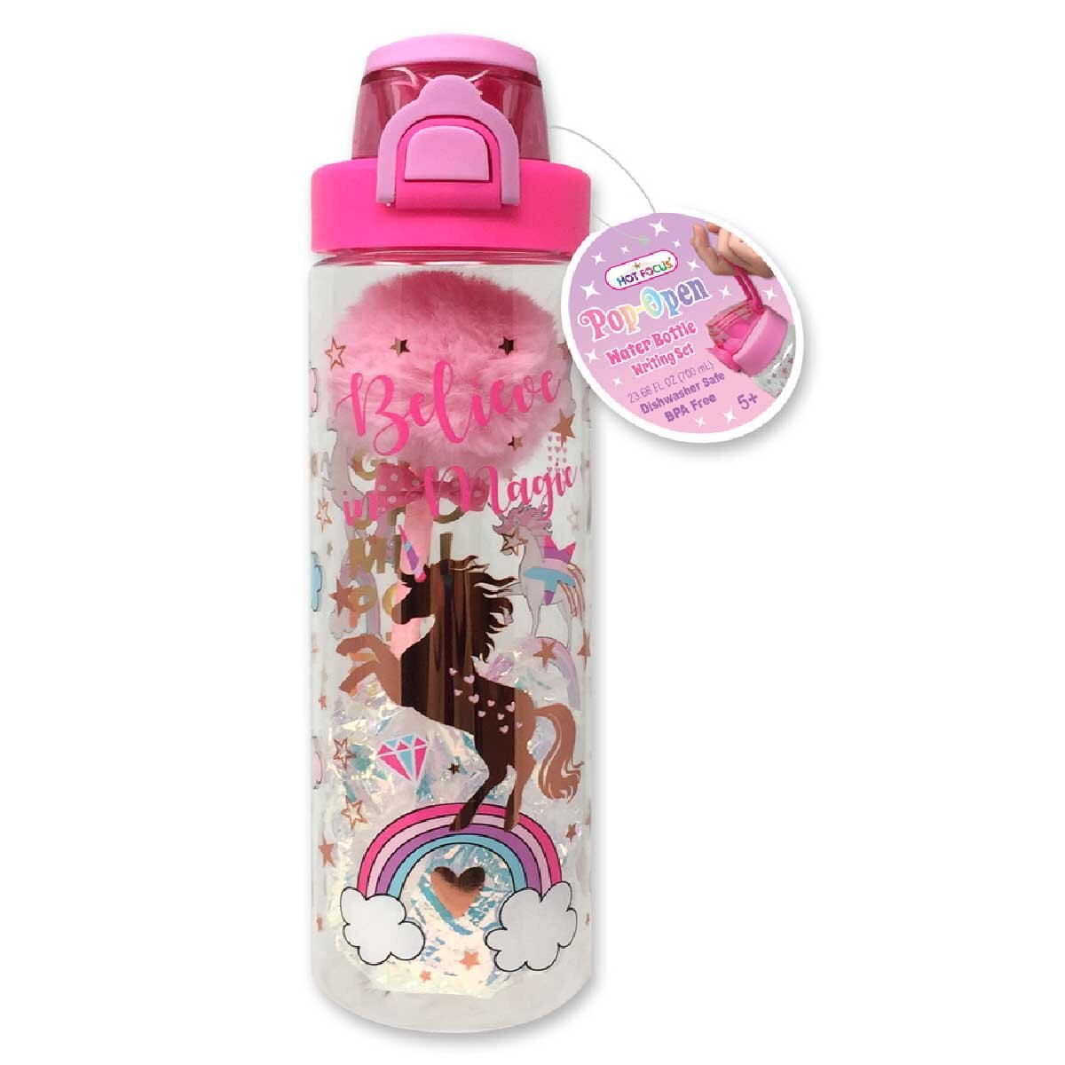 Botella para Agua Pop-Up con Accesorios Unicornio Hot Focus