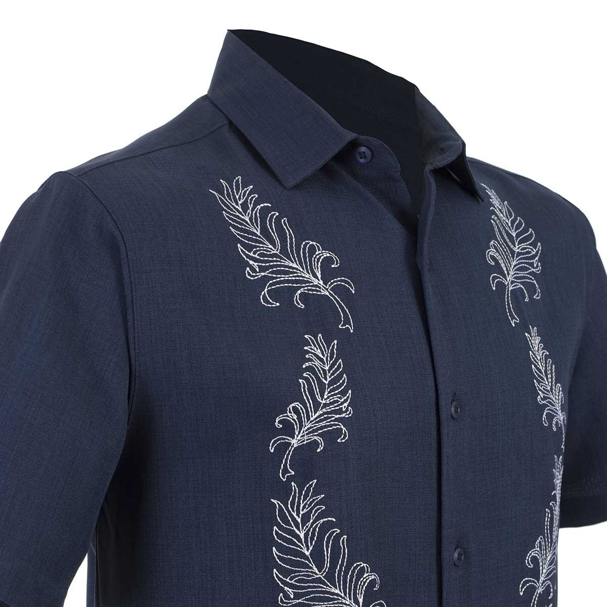 Guayabera Para Caballero Manga Corta Azul Obscuro Bordada Cancumisa Sears