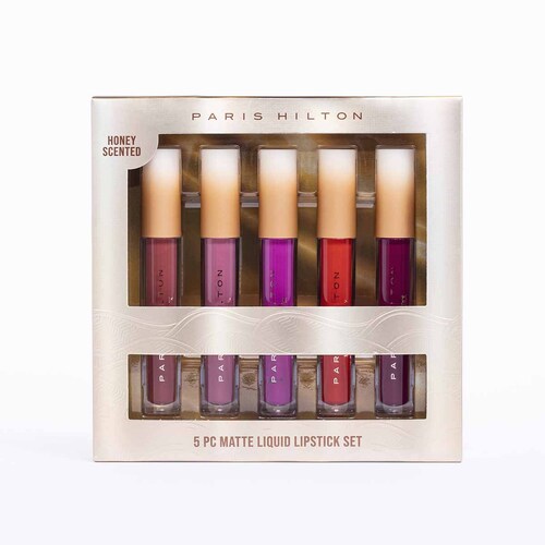Set de Lipstick Paris Hilton Scented Honey Matte Lip Gloss 5 Piezas