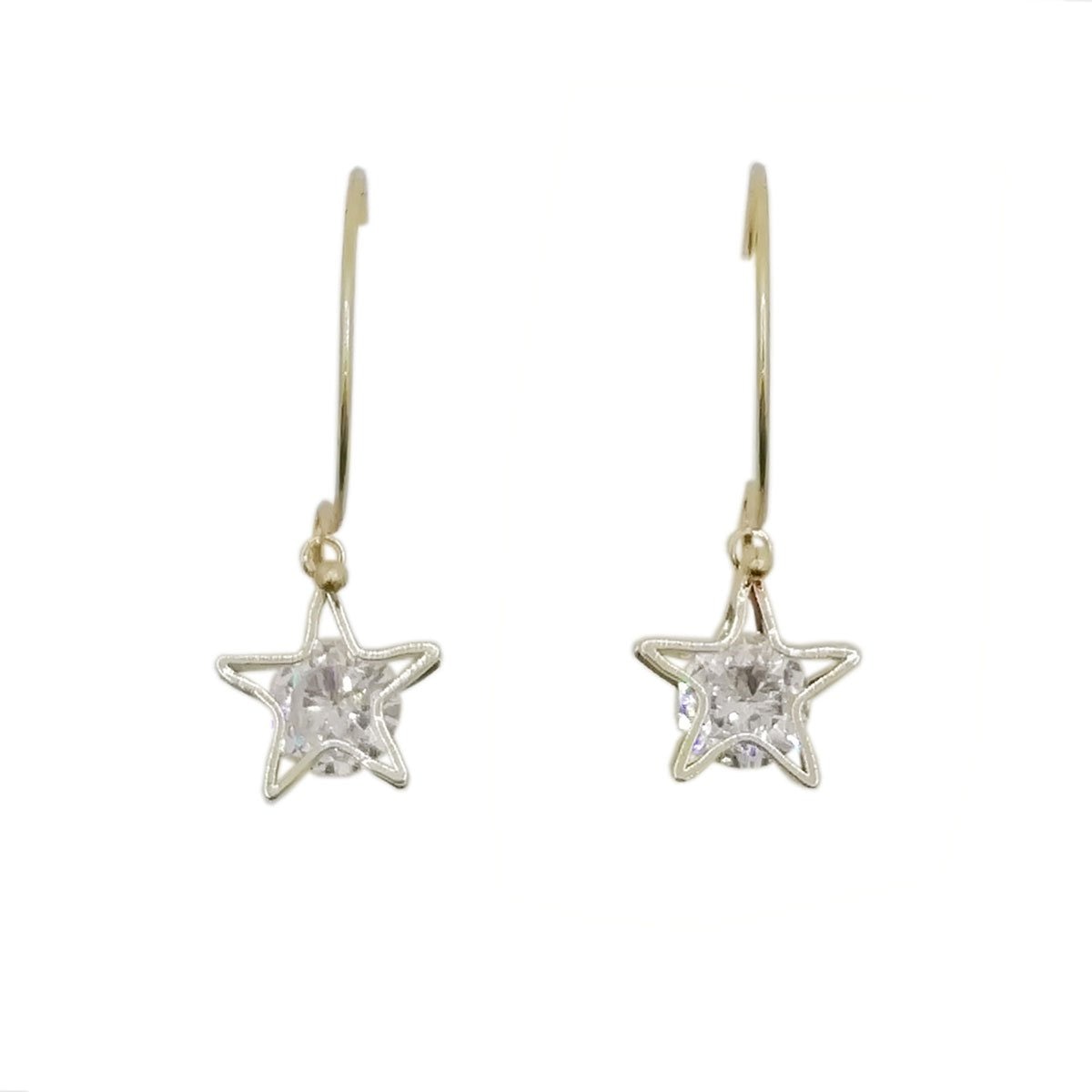 Aretes Tipo Arracada Chica con Estrella. Oro Angelus