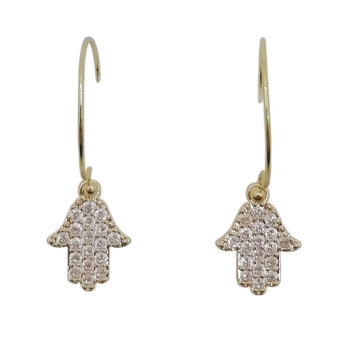 Aretes Tipo Arracada Chica con Mano de Fátima. Oro Angelus
