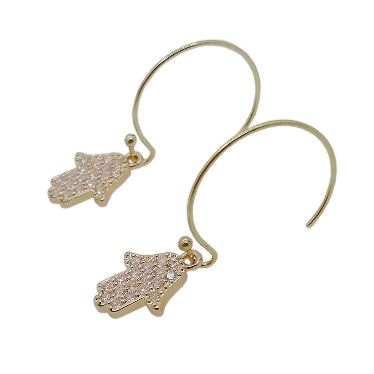 Aretes Tipo Arracada Chica con Mano de Fátima. Oro Angelus