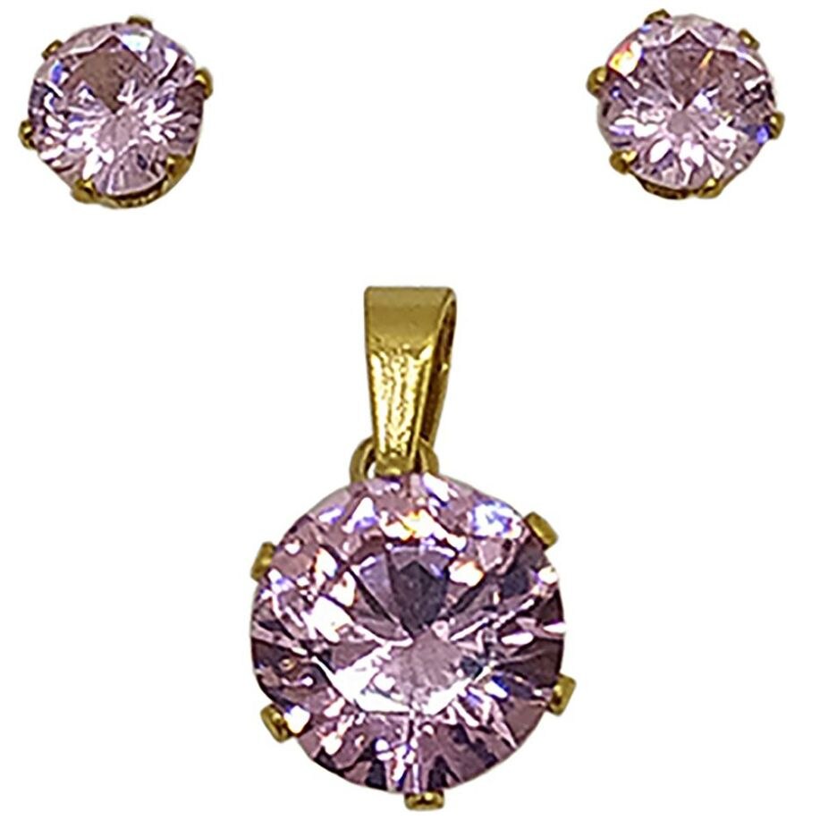Juego para Dama con Zirconia Rosa. Oro Angelus