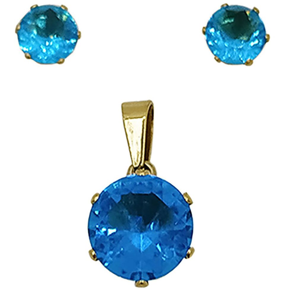 Juego para Dama con Zirconia Azul. Oro Angelus