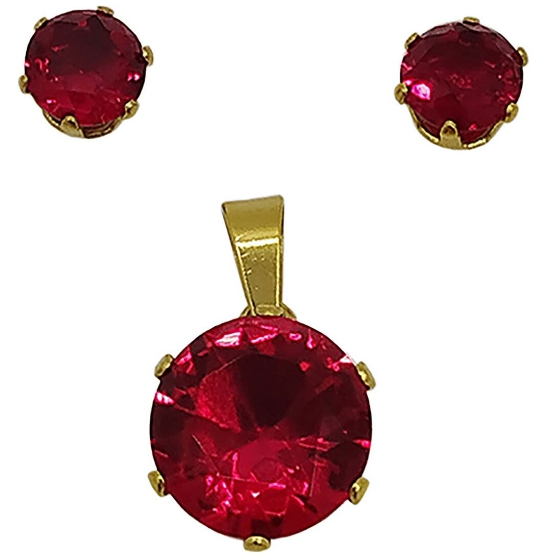 Juego para Dama con Zirconia Roja. Oro Angelus