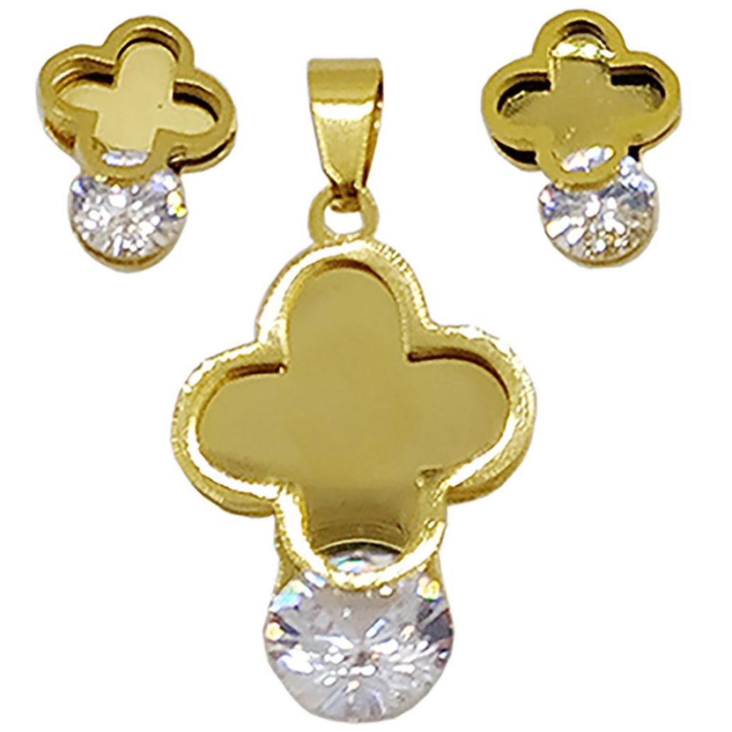 Juego para Dama con Trébol Y Zirconia. Oro Angelus