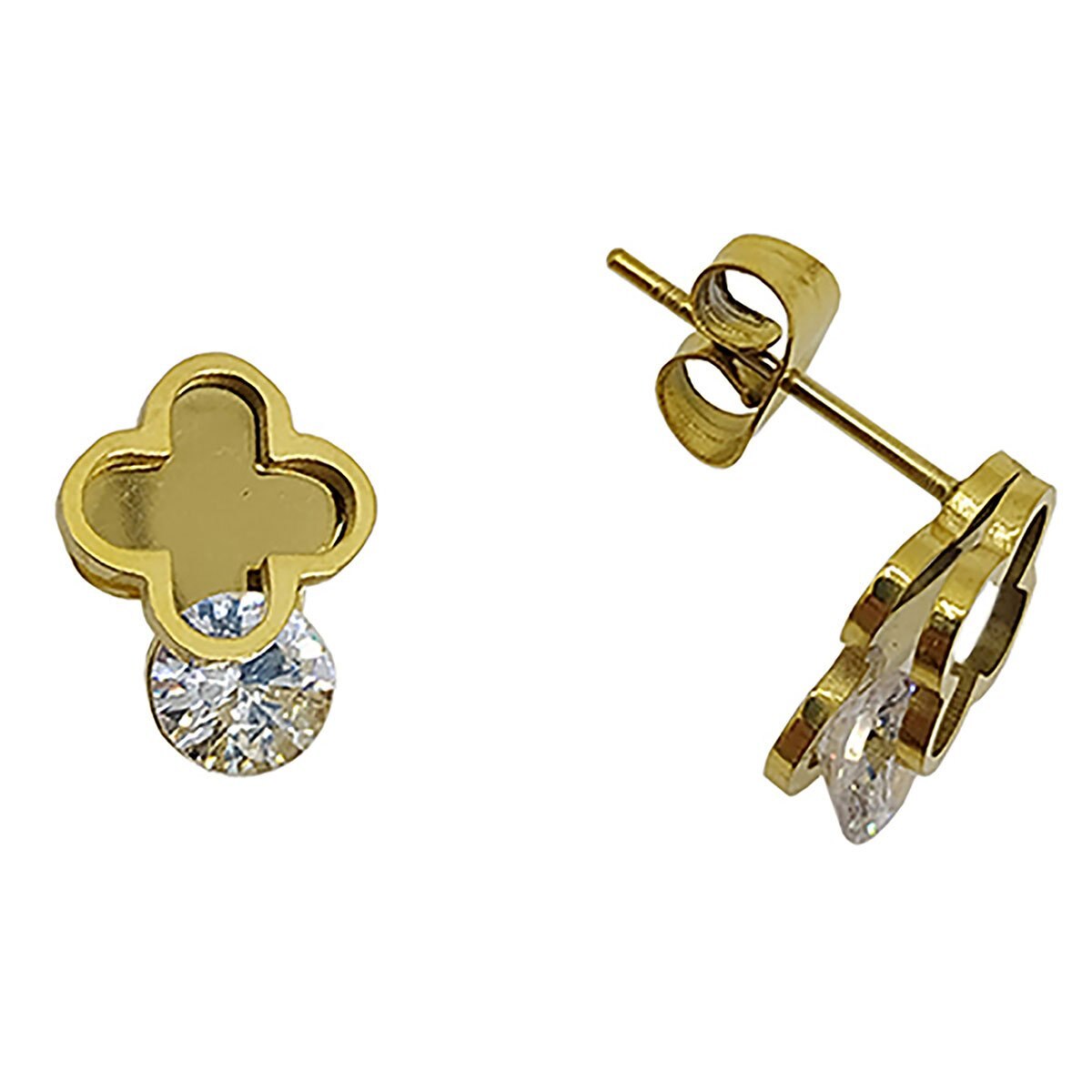 Juego para Dama con Trébol Y Zirconia. Oro Angelus