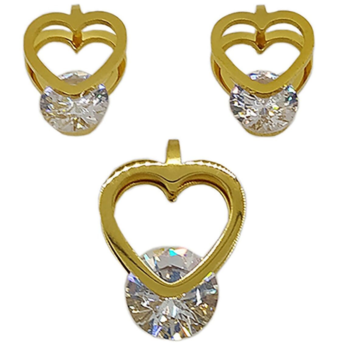 Juego para Dama con Corazón Y Zirconia. Oro Angelus