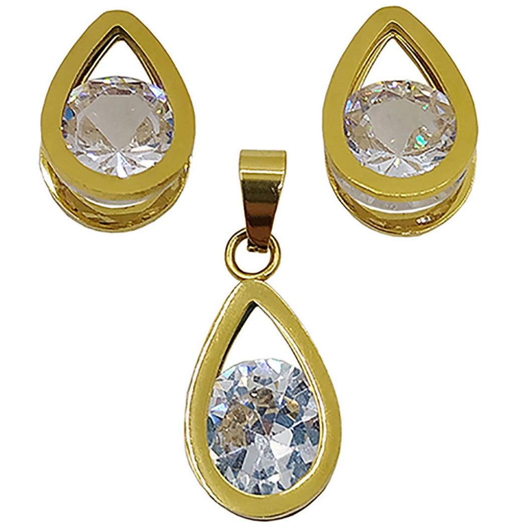 Juego para Dama Gota con Zirconia. Oro Angelus