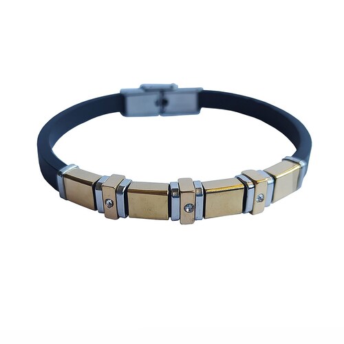 Pulsera de Caucho Placa Cristales  Oro Angelus