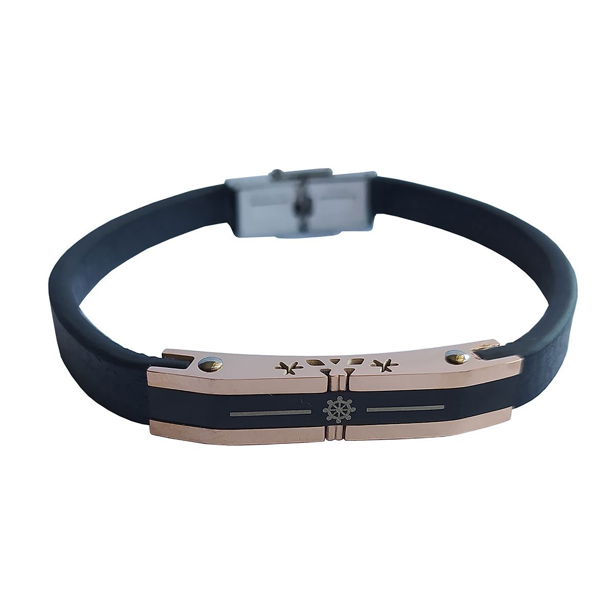 Pulsera de Caucho Placa Timón Oro Angelus