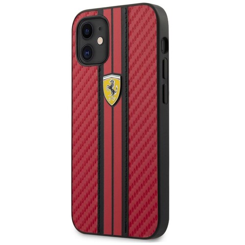 Funda Roja Ferrari para Iphone 12 Tipo Fibra de Carbono