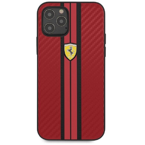 Funda Roja Ferrari para Iphone 12 Max/ Pro Tipo Fibra de Carbono