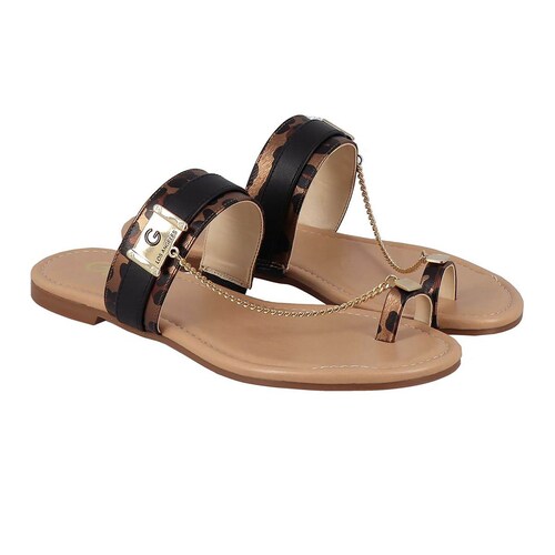Sandalia con Silueta Tipo Flat con Cadena Color Negro G By Guess