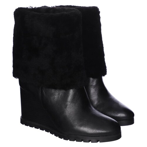 Bota Color Negro de Piel  Cierre Y Tacón Corrido Nine West