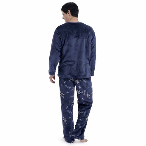 Pijama Playera Manga Larga Y Pantalón Azul Marino para Caballero Star West Modelo 2550