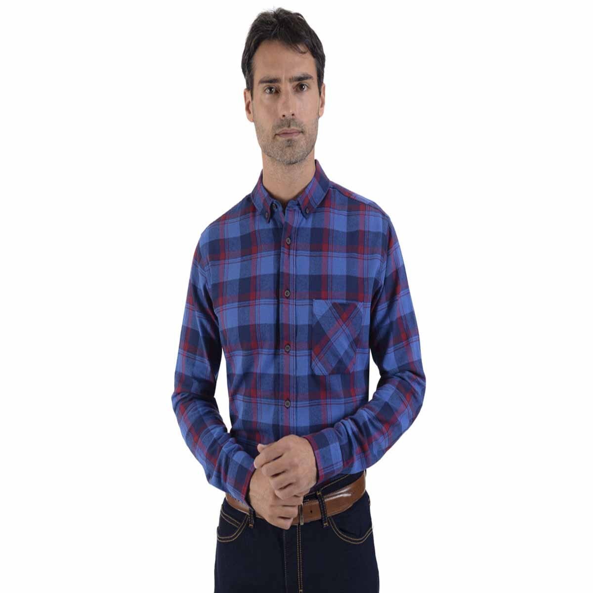Camisa Slim Fit Azul Combinado a Cuadros para Caballero Supply Modelo 14 1762 A903