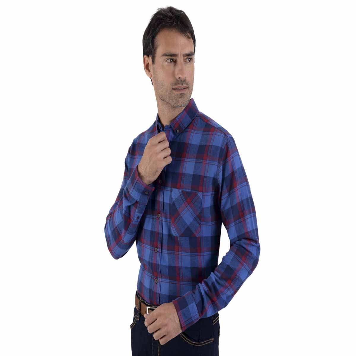 Camisa Slim Fit Azul Combinado a Cuadros para Caballero Supply Modelo 14 1762 A903