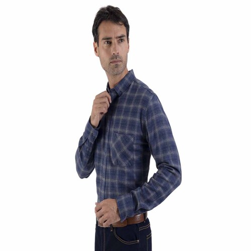 Camisa Slim Fit Azul Combinado a Cuadros para Caballero Supply Modelo 14 1762 5903