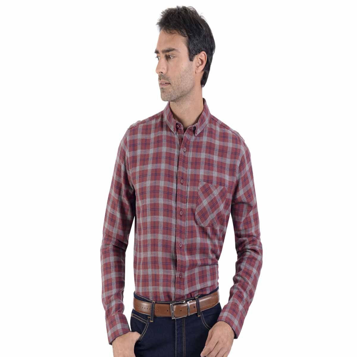 Camisa Slim Fit Rojo Combinado a Cuadros para Caballero Supply Modelo 14 1762 5846