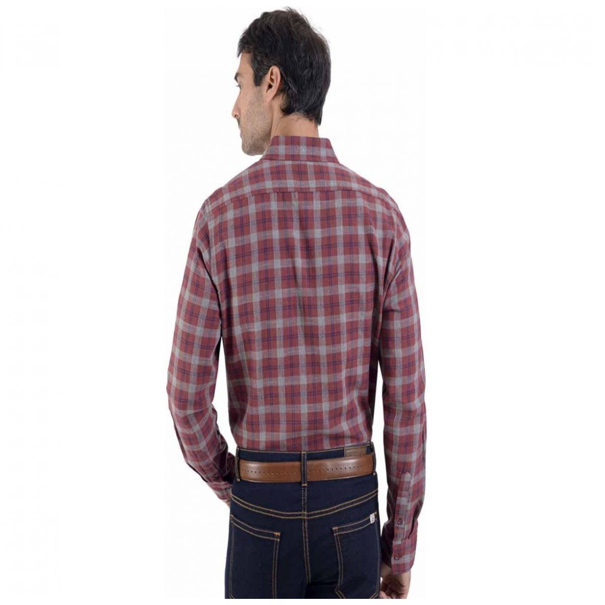 Camisa Slim Fit Rojo Combinado a Cuadros para Caballero Supply Modelo 14 1762 5846